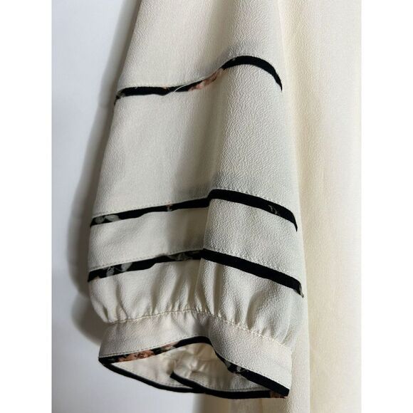 1. State Women’s Cream With Black Lining 1/2 Sleeve Button Up Blouse Sz L Top - Picture 3 of 6